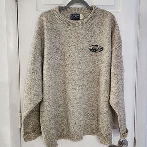 ​VTG Peconic Bay Traders Wool Blend Sweater XXL Made in USA Marled Gray/Tan